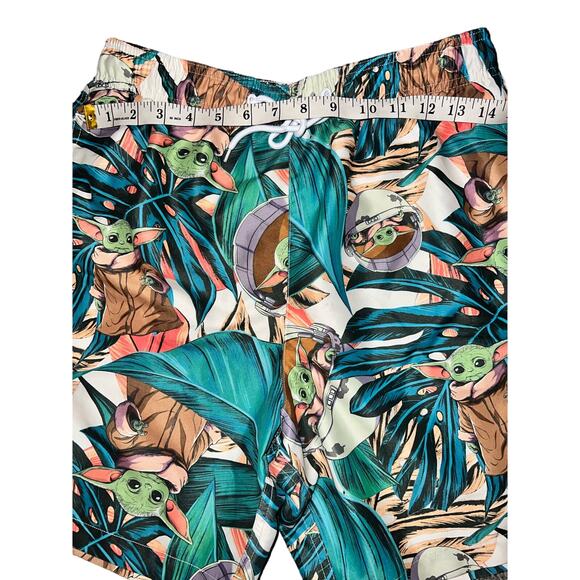 Mens Star Wars Baby Yoda Tropical Swim Trunks Size Small. Drawstring Swimwear - Picture 5 of 7